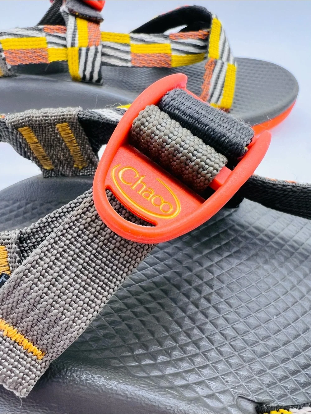 Chaco Kids Z1 Ecotread Sandals in Black, Orange, Yellow Checkerboard Size 3